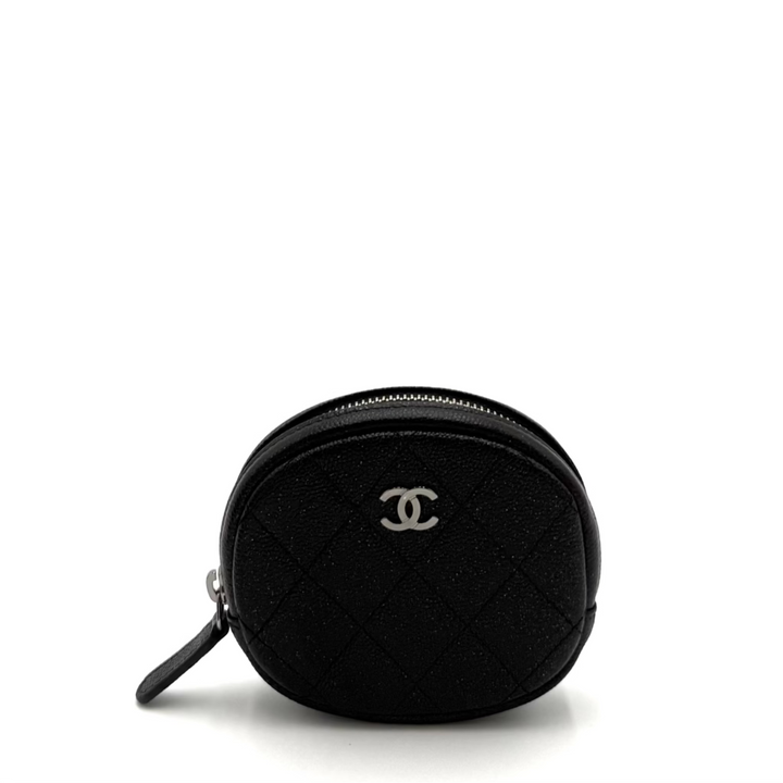 Round Quilted Iridescent Caviar Leather Coin Purse