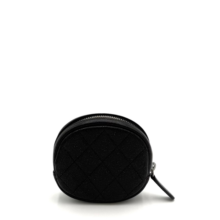 Round Quilted Iridescent Caviar Leather Coin Purse