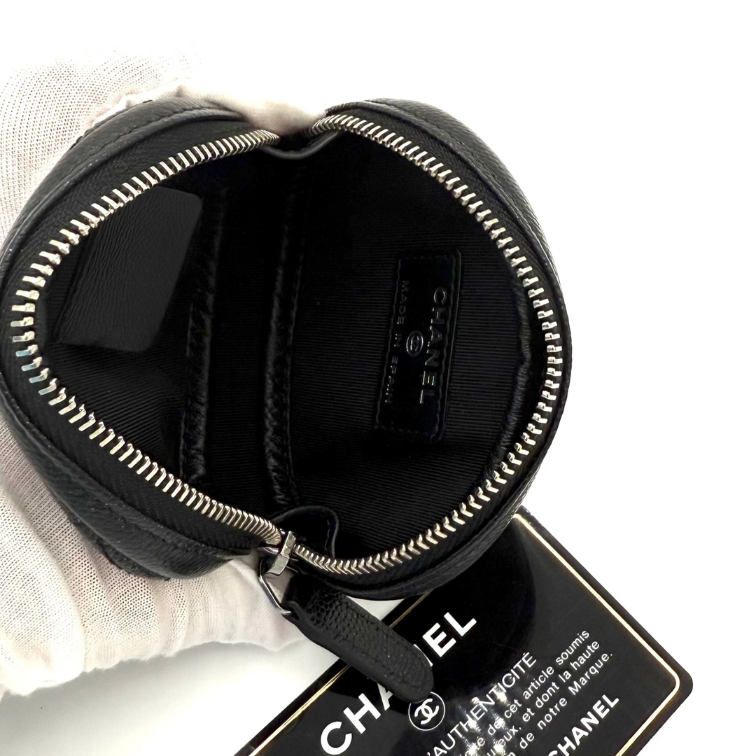 Round Quilted Iridescent Caviar Leather Coin Purse