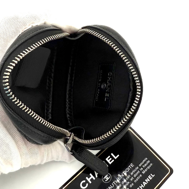 Round Quilted Iridescent Caviar Leather Coin Purse