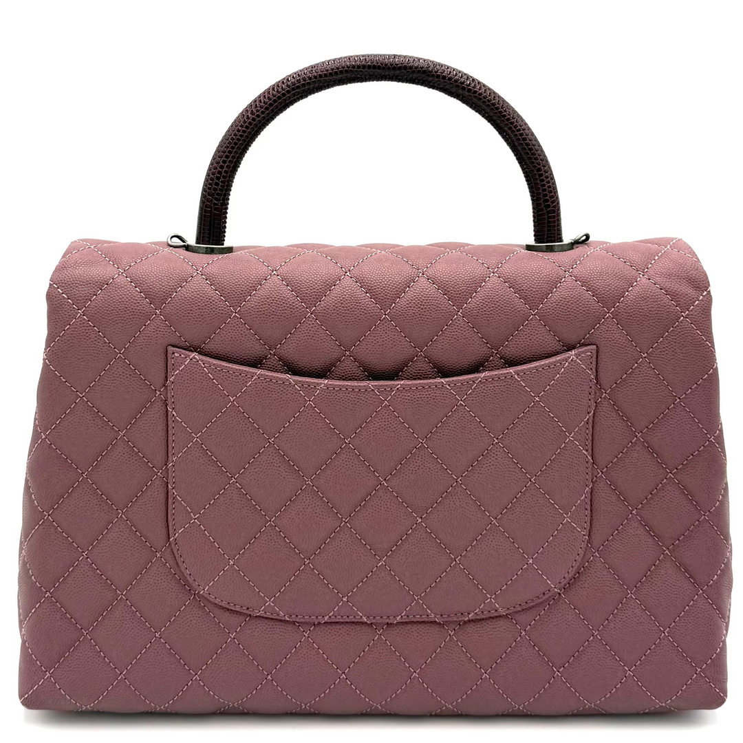 Pink Coco Handle Medium Caviar Leather and Lizard Handle Bag