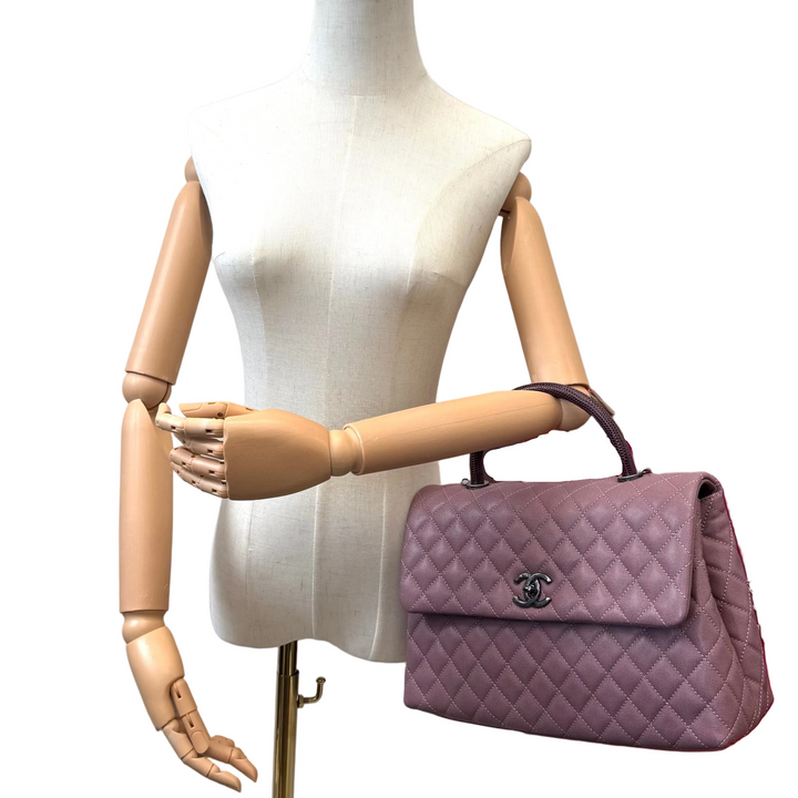 Pink Coco Handle Medium Caviar Leather and Lizard Handle Bag