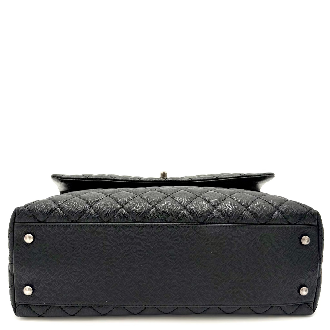 Black Coco Handle Medium Caviar Leather and Lizard Handle Bag