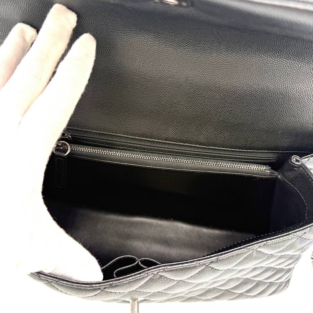 Black Coco Handle Medium Caviar Leather and Lizard Handle Bag