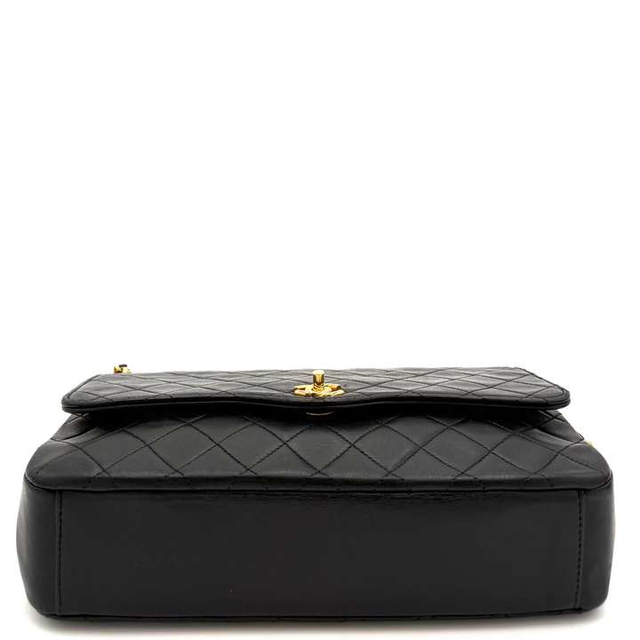 Vintage Quilted Black Leather 3/4 Flap Shoulder Bag