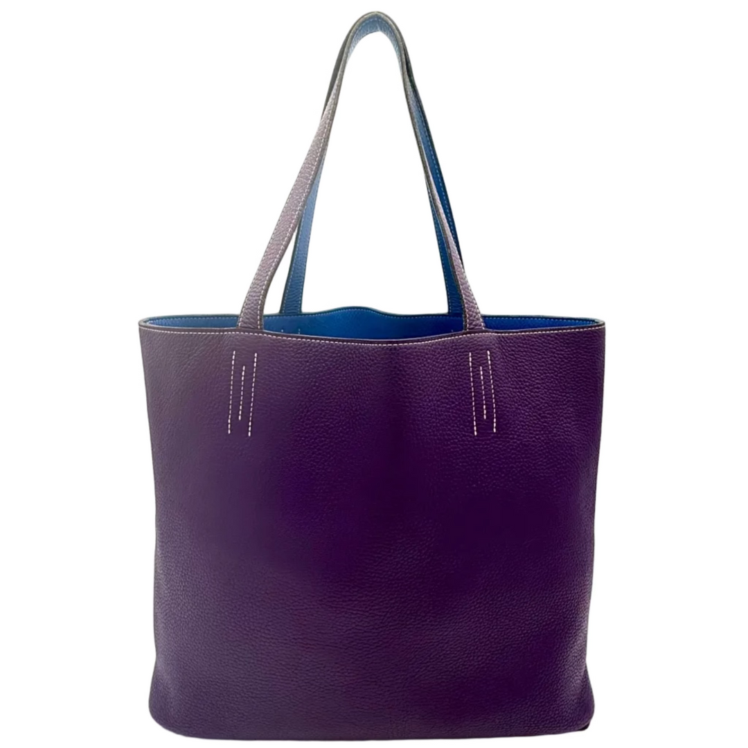 Double Sens 45 Reversible Violet/Blue Leather Tote