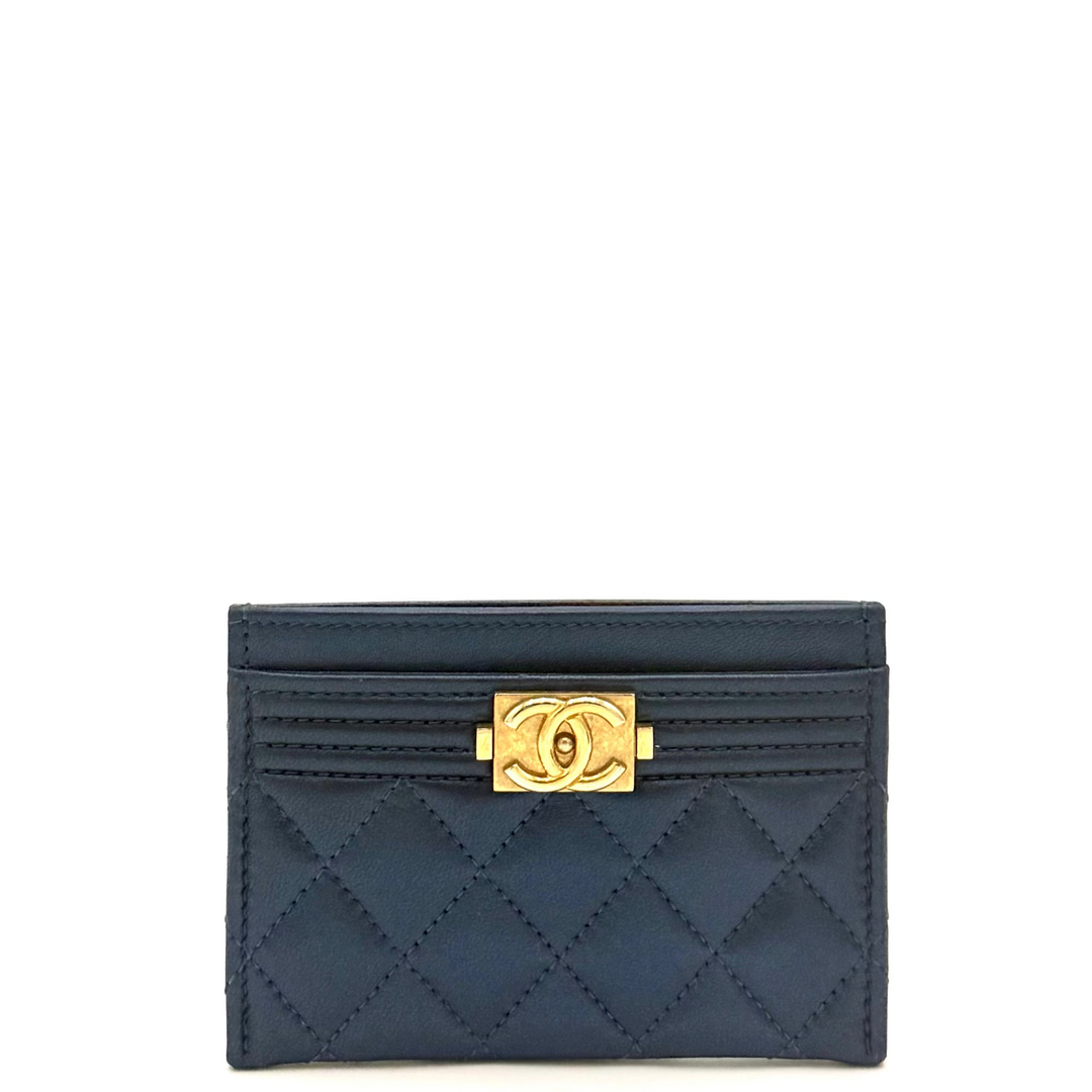 Boy Metallic Quilted Lambskin Card Holder