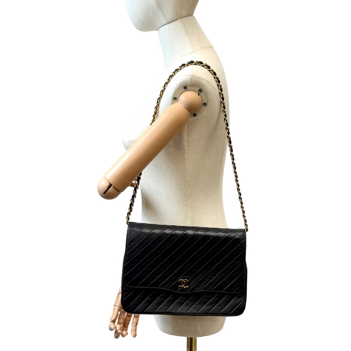 Diagonal Quilted Vintage Flap Shoulder Bag