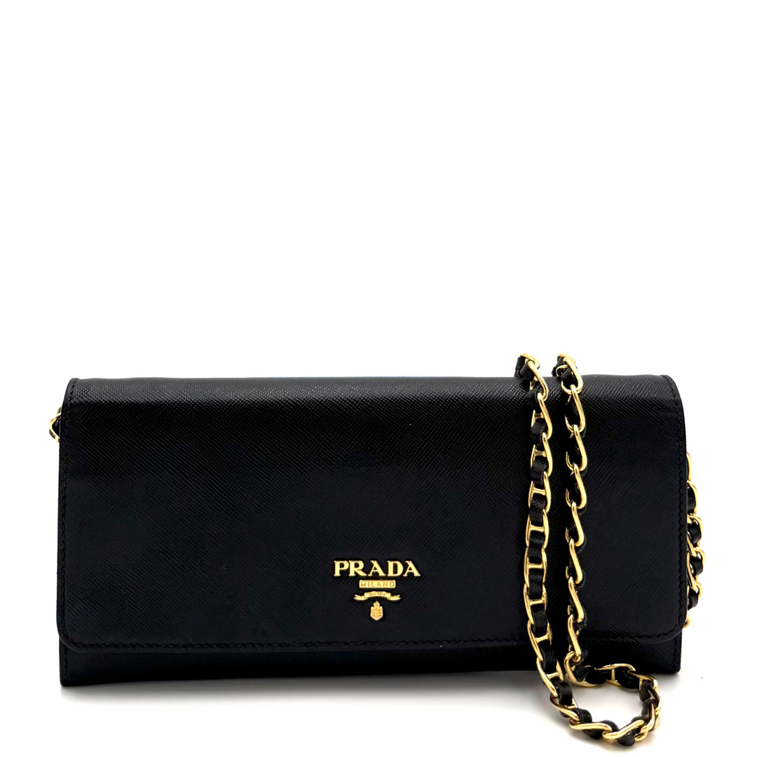Continental Saffiano Leather Wallet on Chain