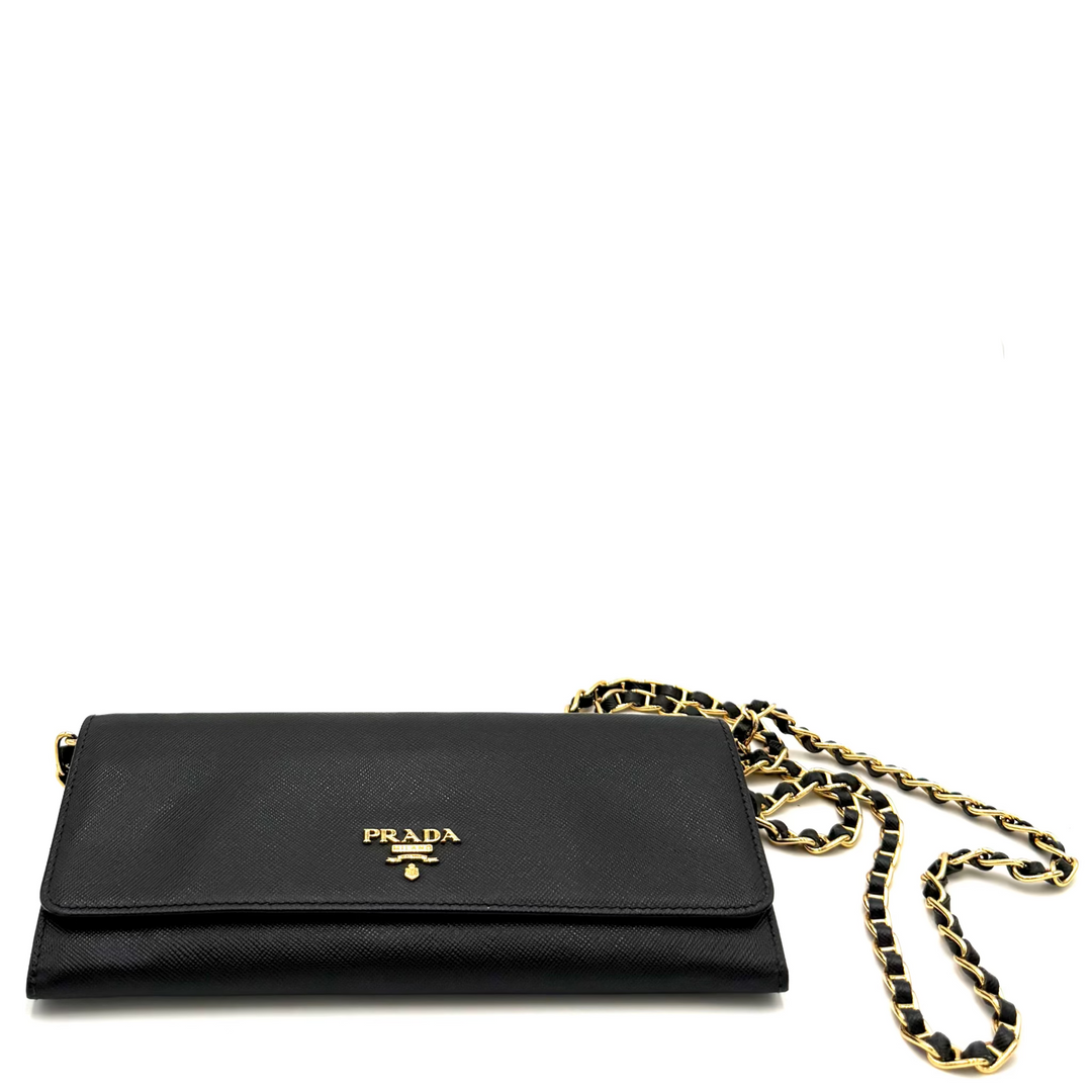 Continental Saffiano Leather Wallet on Chain