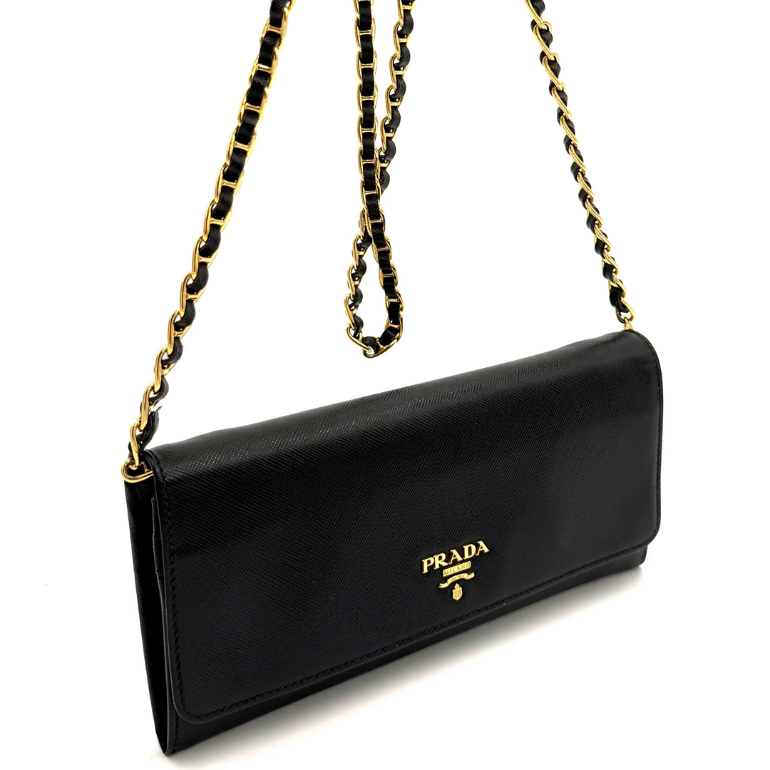 Continental Saffiano Leather Wallet on Chain