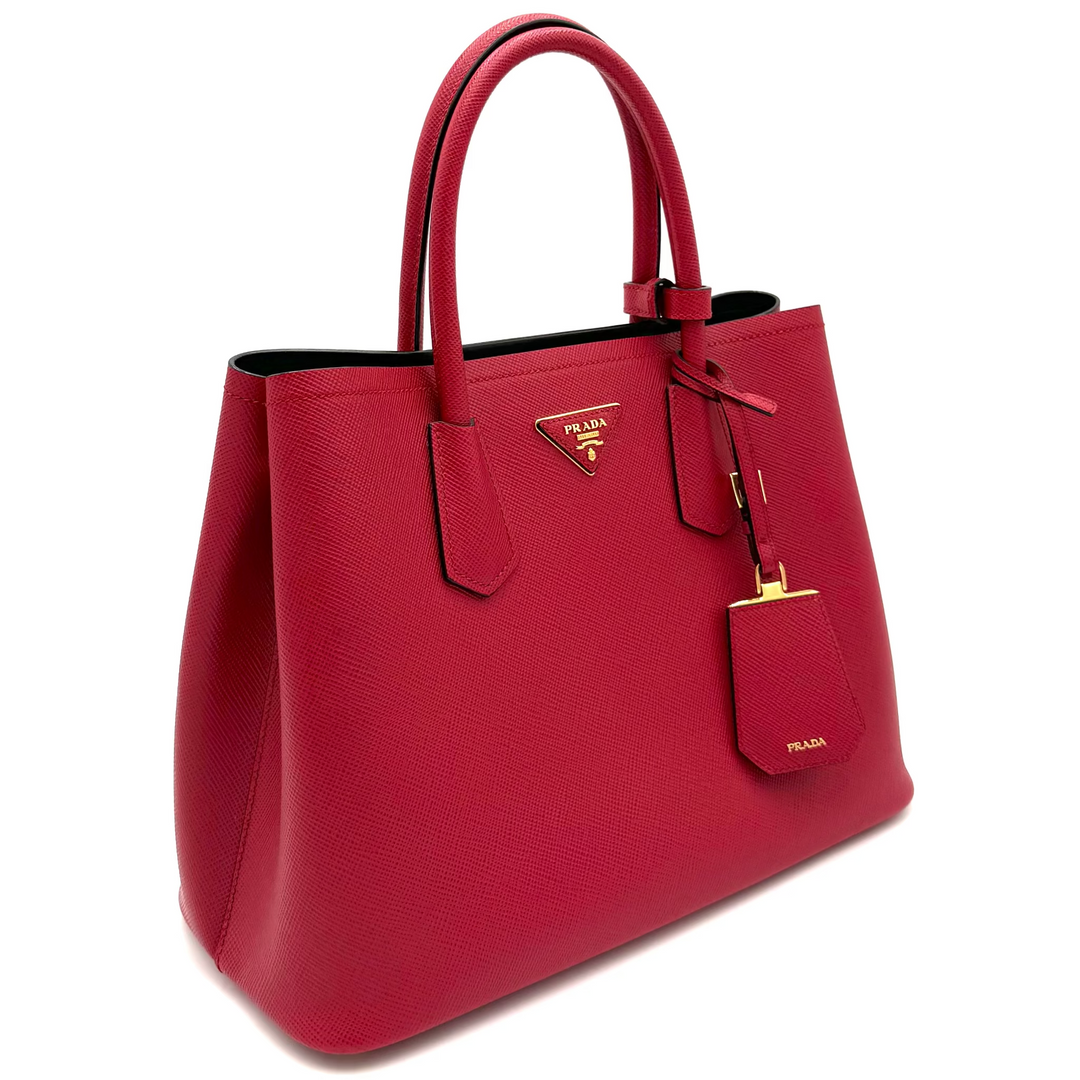 Medium Red Saffiano Cuir Double Tote Bag