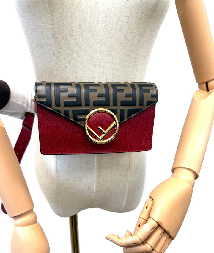 Zucca Embossed & Red Leather Convertible Belt Bag
