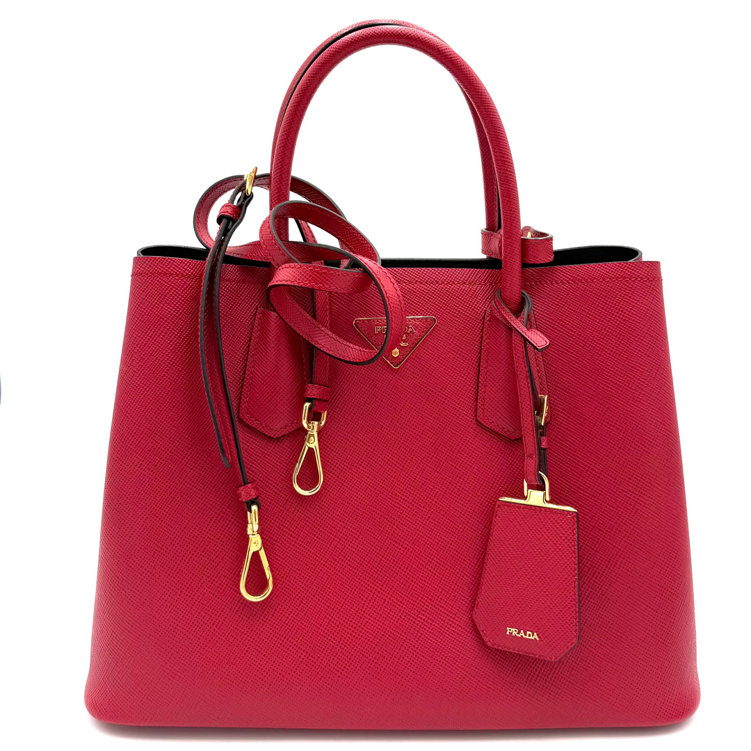 Medium Red Saffiano Cuir Double Tote Bag