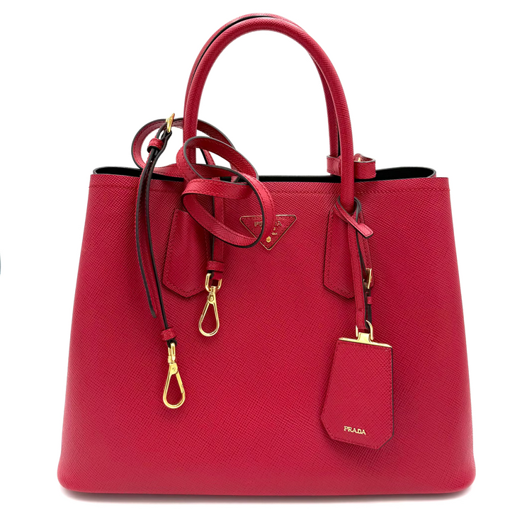 Medium Red Saffiano Cuir Double Tote Bag