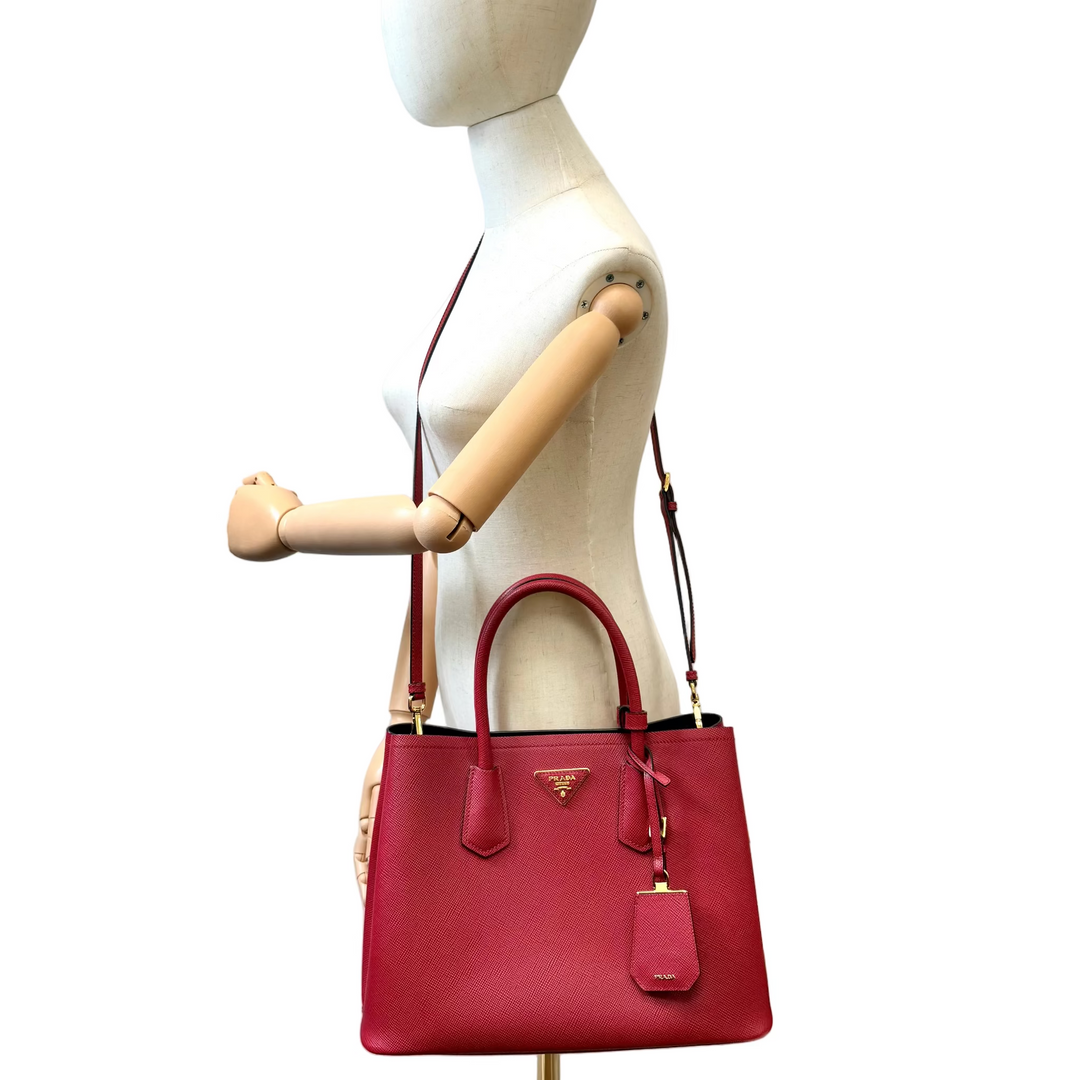 Medium Red Saffiano Cuir Double Tote Bag