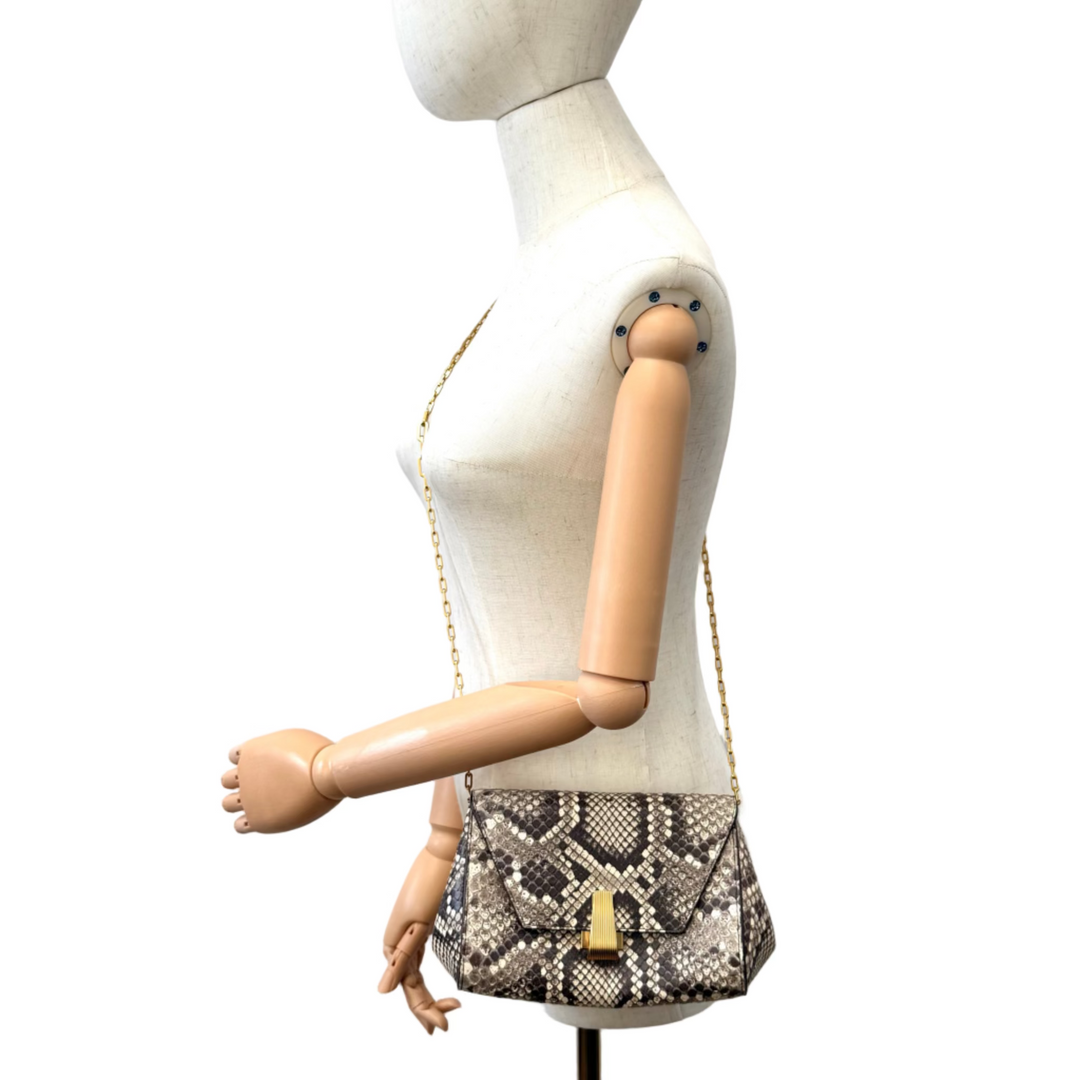 Python Leather Chain Strap Mini Bag