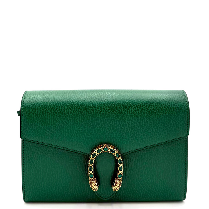 Green Leather Crystal Dionysus Wallet on Chain