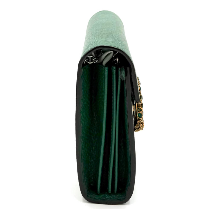 Green Leather Crystal Dionysus Wallet on Chain