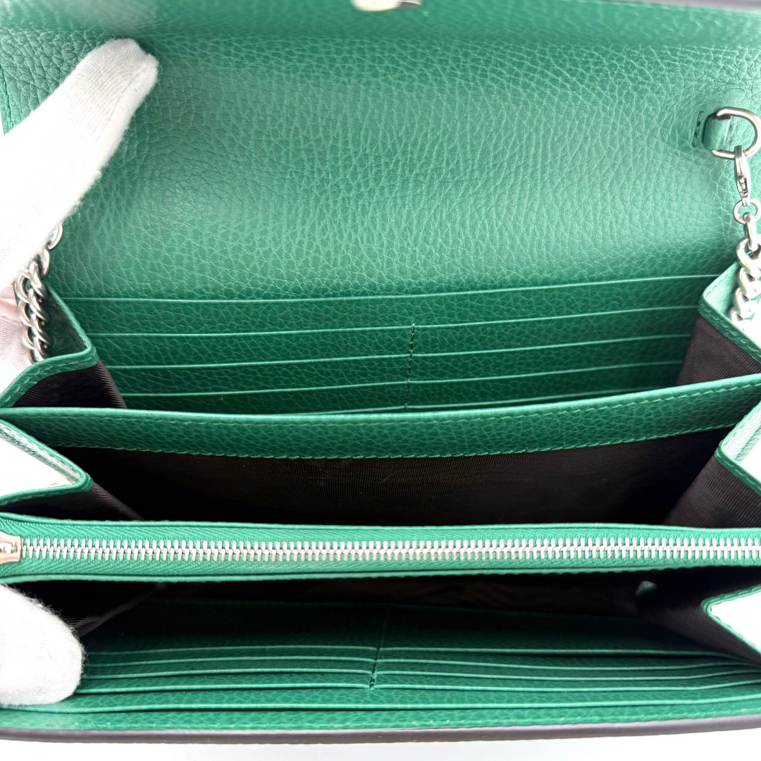 Green Leather Crystal Dionysus Wallet on Chain