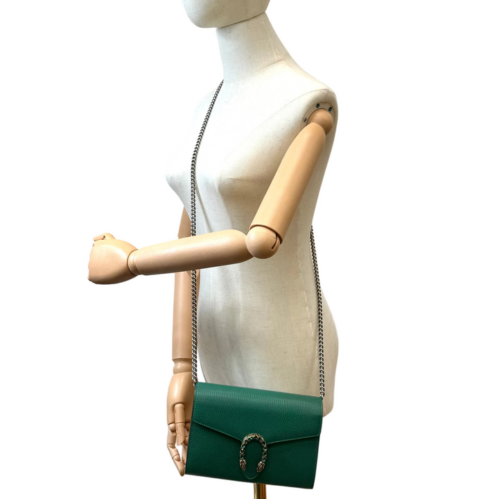 Green Leather Crystal Dionysus Wallet on Chain