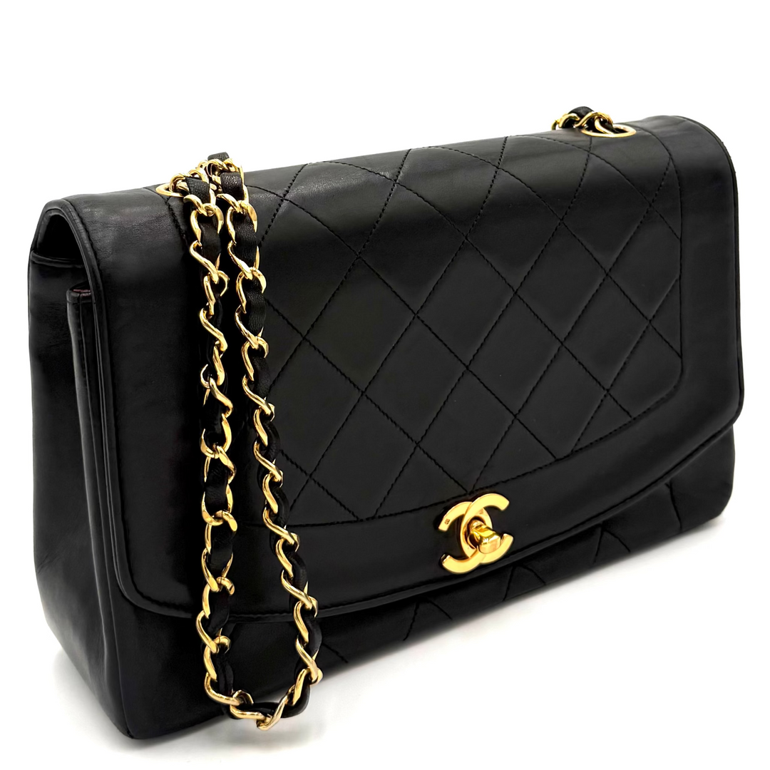 Vintage Diana Flap in Black Quilted Lambskin