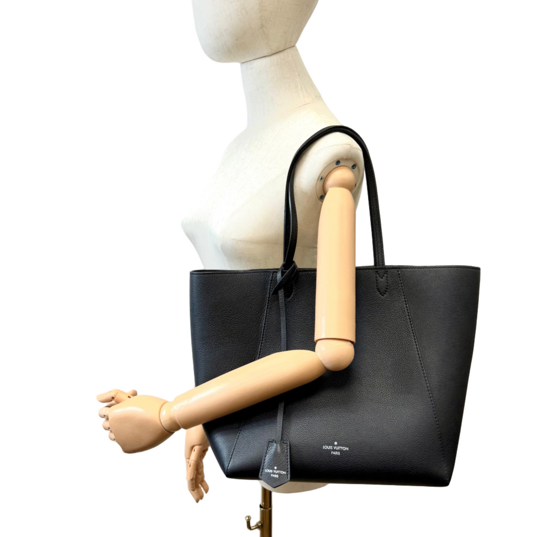 LockMe Cabas Calfskin Leather Tote Bag in Black