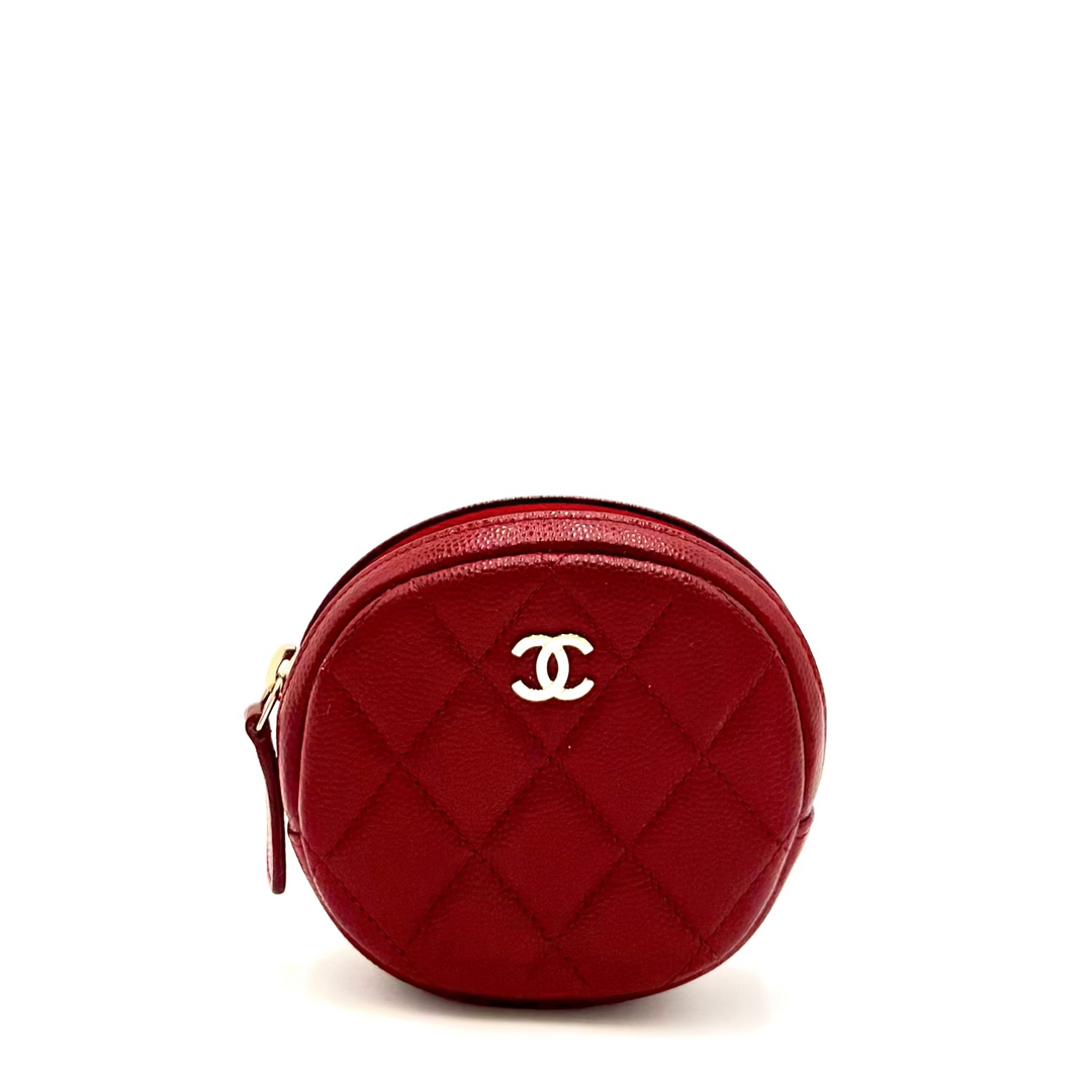 Round Quilted Caviar Leather Coin Purse