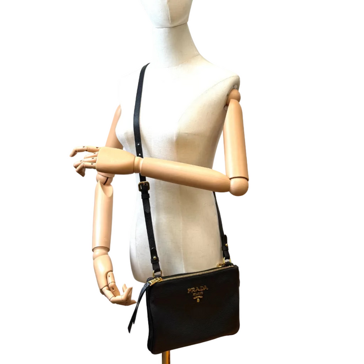 Vitello Daino Phenix Double Zip Crossbody Bag