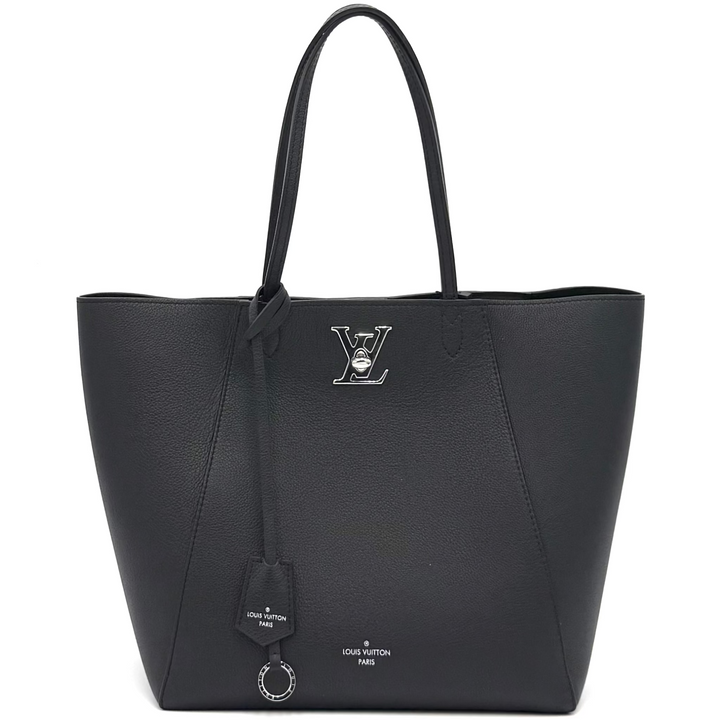 LockMe Cabas Calfskin Leather Tote Bag in Black