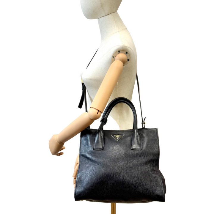 Black Calf Twin Pocket Vitello Daino Tote Bag