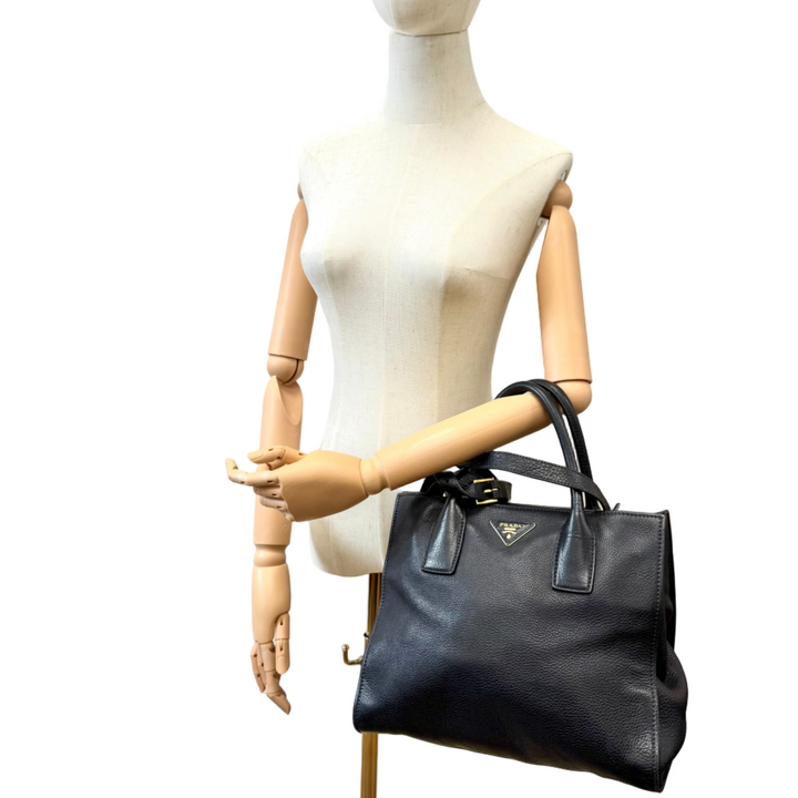 Black Calf Twin Pocket Vitello Daino Tote Bag