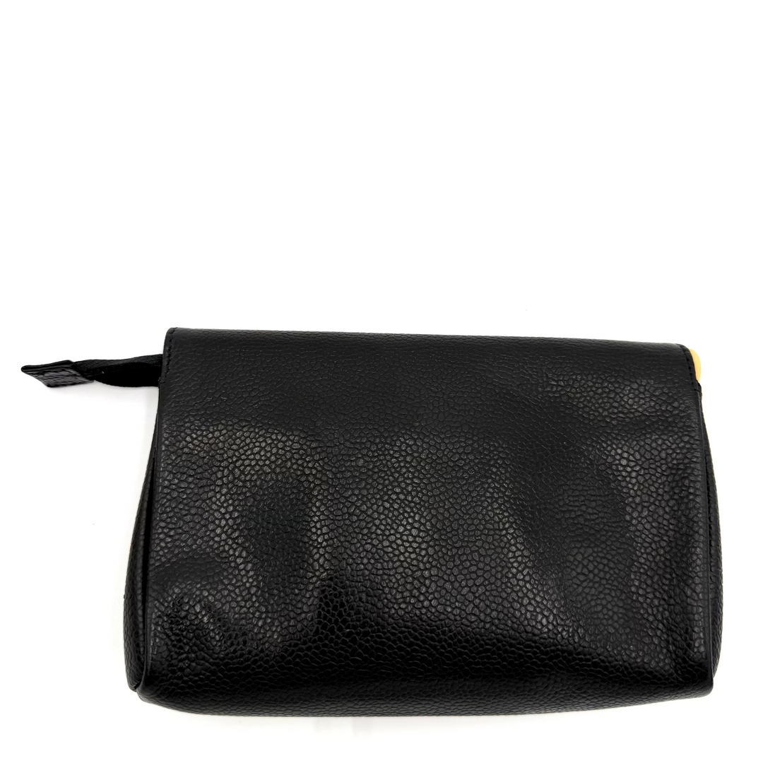 Vintage Caviar Leather Clutch Pouch With Mirror