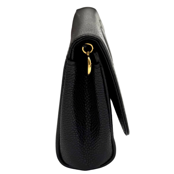 Vintage Caviar Leather Clutch Pouch With Mirror