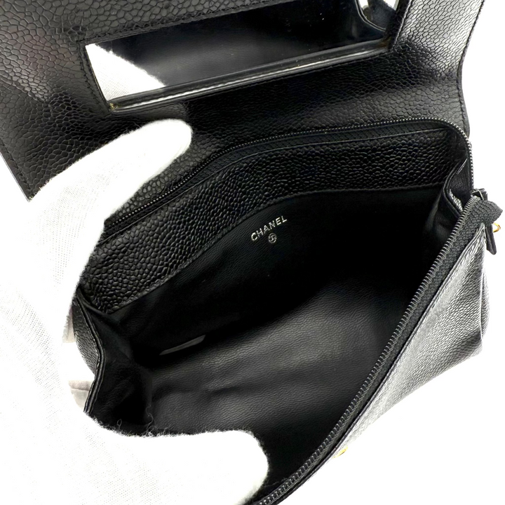 Vintage Caviar Leather Clutch Pouch With Mirror