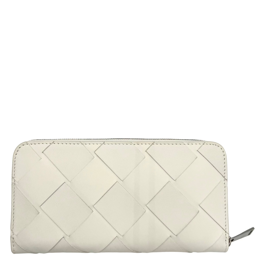 Intreccio Leather Clutch Wallet in White
