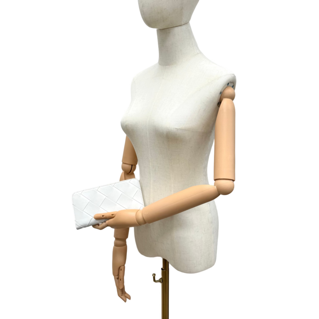 Intreccio Leather Clutch Wallet in White