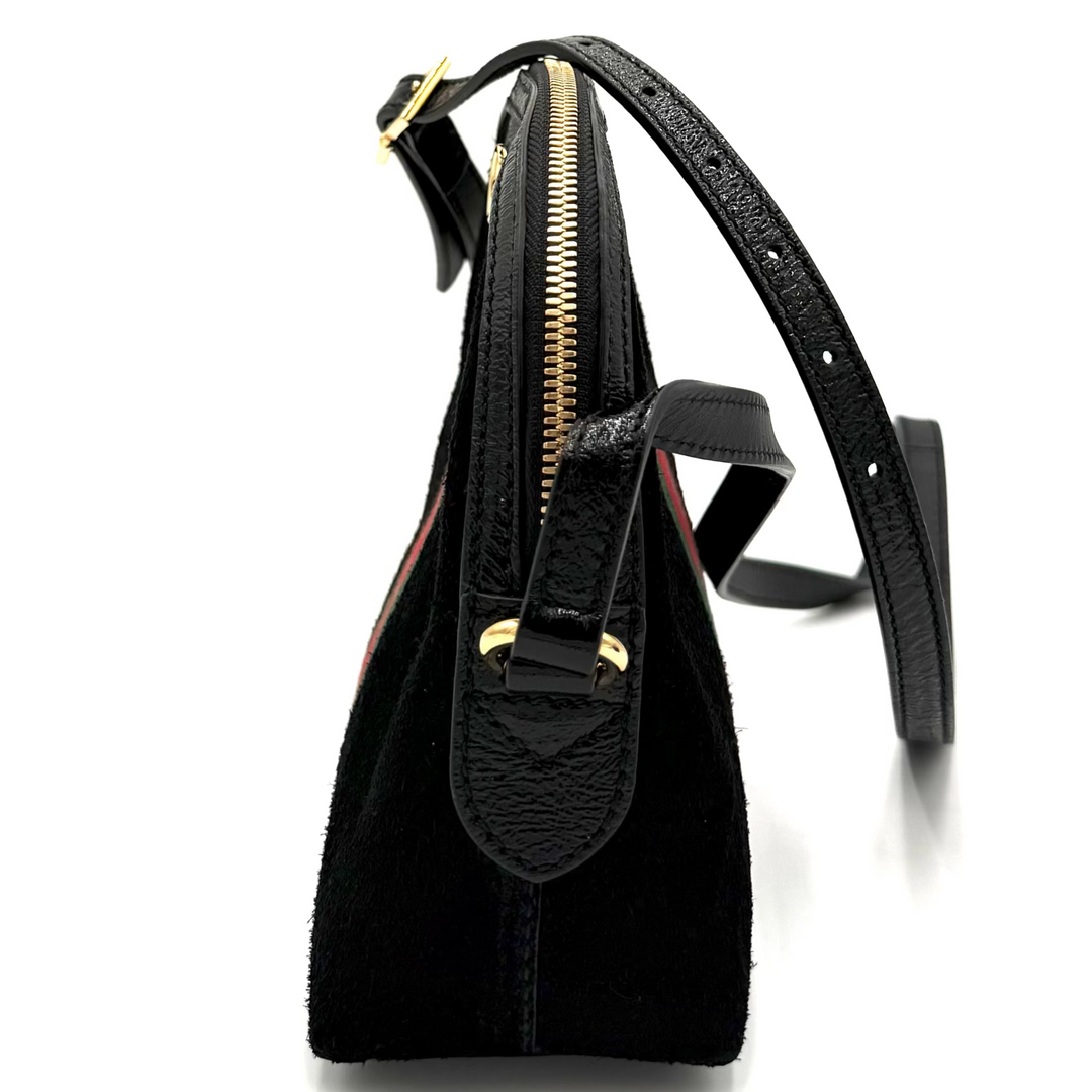 Gucci Small Ophidia Dome Shoulder Bag Black With Web Canvas Stripe