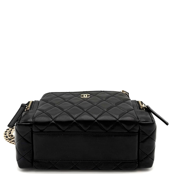 Multi Pocket Top Handle Lambskin Leather Vanity Bag