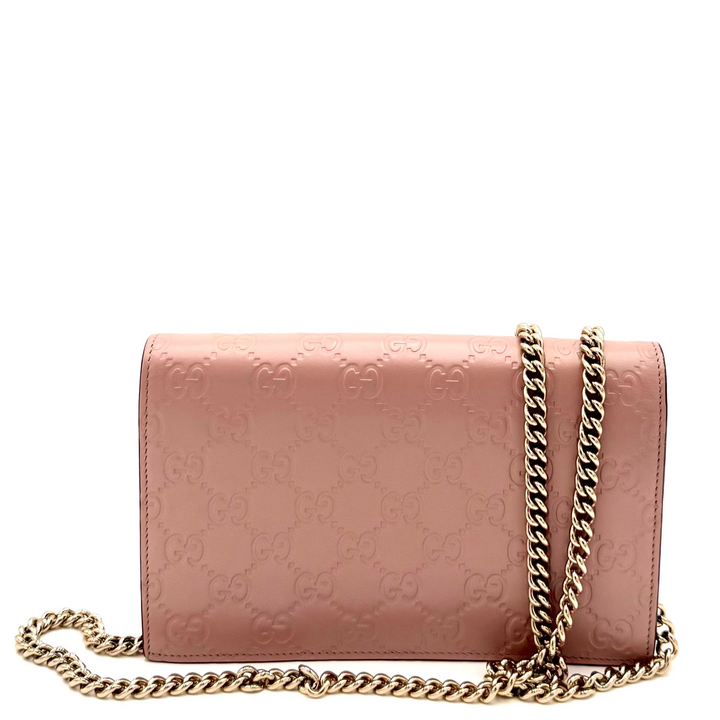 Pink Guccissima Leather Bow Flap Wallet on Chain