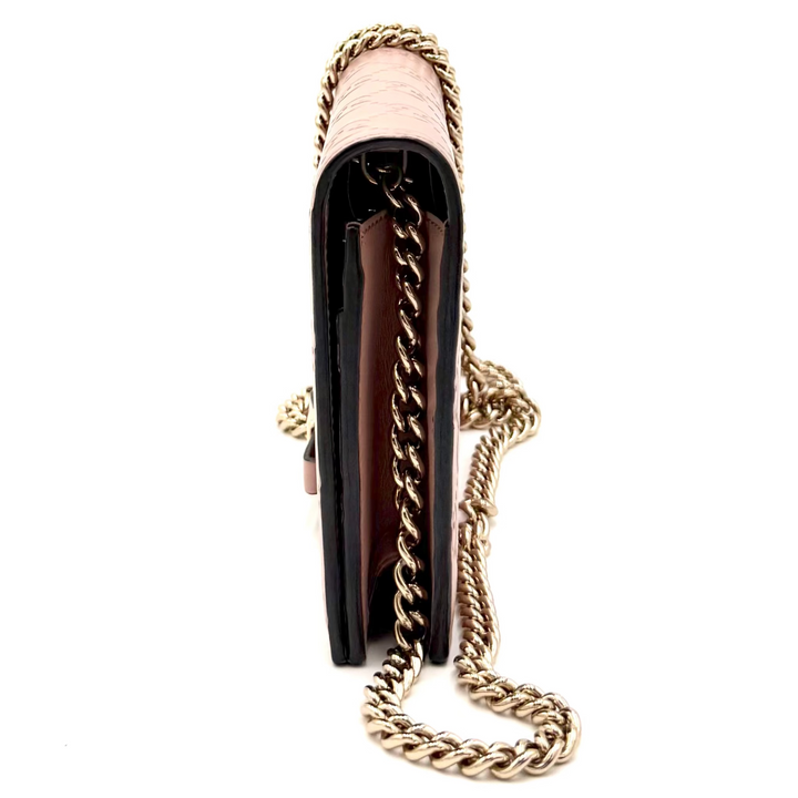 Pink Guccissima Leather Bow Flap Wallet on Chain