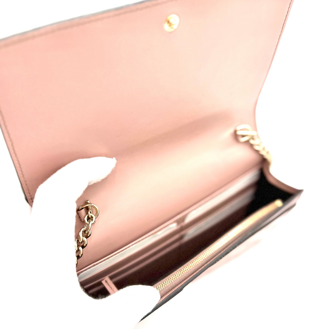 Pink Guccissima Leather Bow Flap Wallet on Chain