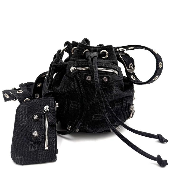 Le Cagole Black Denim XS Bucket Bag