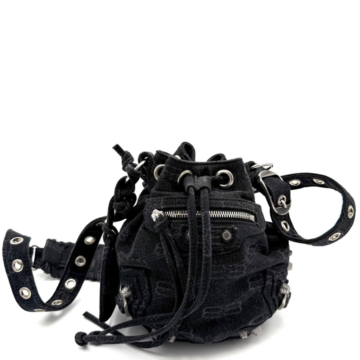 Le Cagole Black Denim XS Bucket Bag