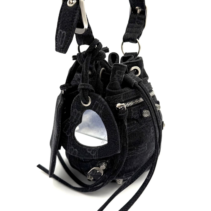 Le Cagole Black Denim XS Bucket Bag