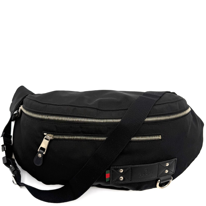 Web Nylon and Leather Large Waist Bag