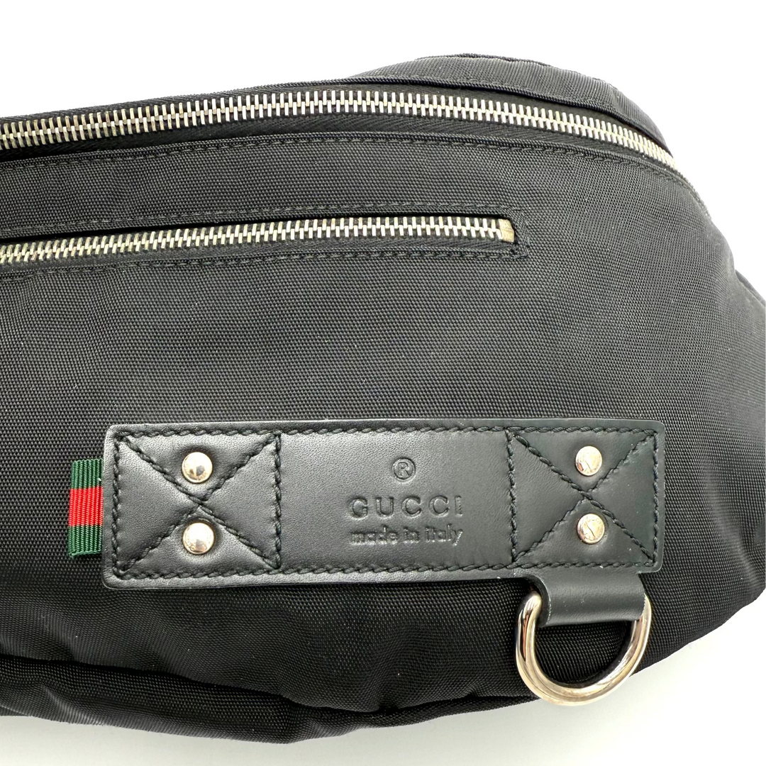 Web Nylon and Leather Large Waist Bag