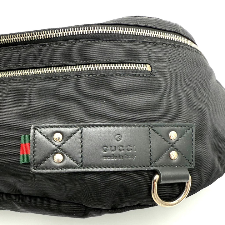 Web Nylon and Leather Large Waist Bag