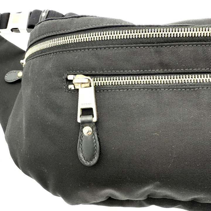 Web Nylon and Leather Large Waist Bag