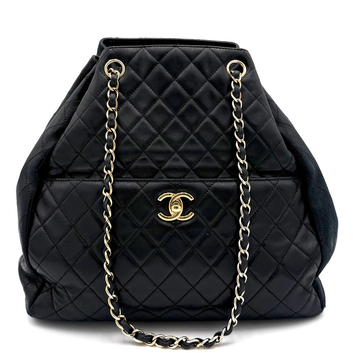 Quilted Drawstring Lambskin Bucket Bag